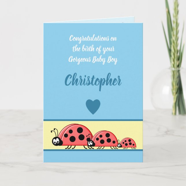 Ladybirds new baby congratulations blue card (Front)