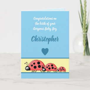 Ladybirds new baby congratulations blue card