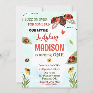 Ladybug 1st birthday invitation Girl love bug lady