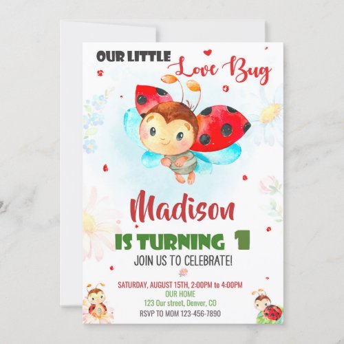 Ladybug 1st birthday invitation Summer invitation