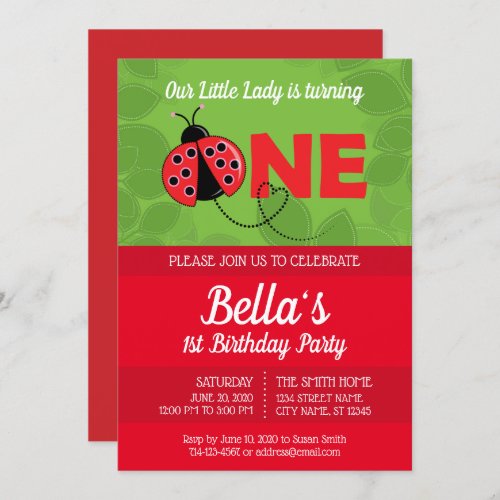 Ladybug 1st Birthday Invitation with picture