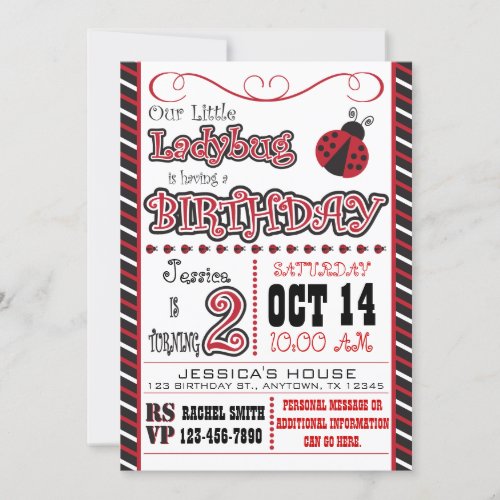 Ladybug 2nd Birthday Invitations