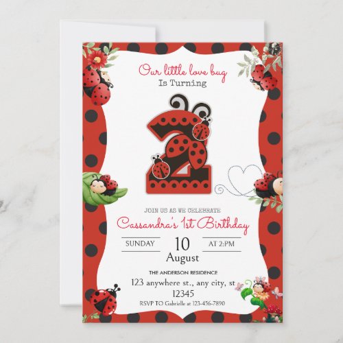 Ladybug 2nd Birthday Party Invitation