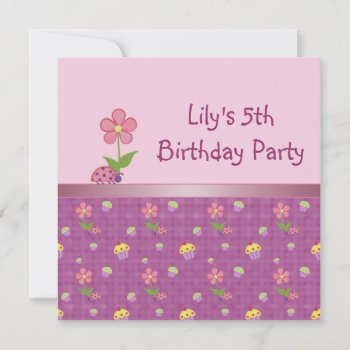 Ladybug 5th Birthday Party Pink Invitation by decembermorning at Zazzle