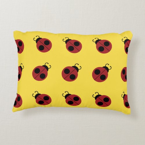 Ladybug 60s retro cool red yellow accent pillow