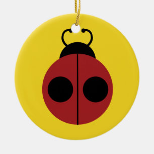 Ladybug 60s retro cool red yellow ceramic ornament