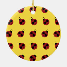 Ladybug 60s retro cool red yellow ceramic ornament