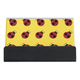 Ladybug 60s retro cool red yellow desk business card holder