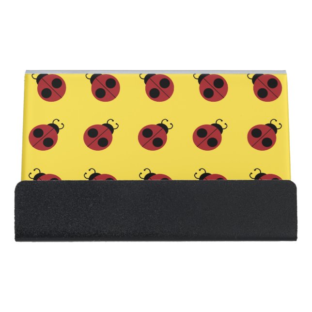 Ladybug 60s retro cool red yellow desk business card holder (Front)