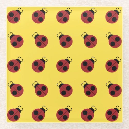 Ladybug 60s retro cool red yellow glass coaster