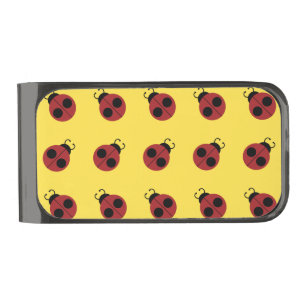 Ladybug 60s retro cool red yellow gunmetal finish money clip