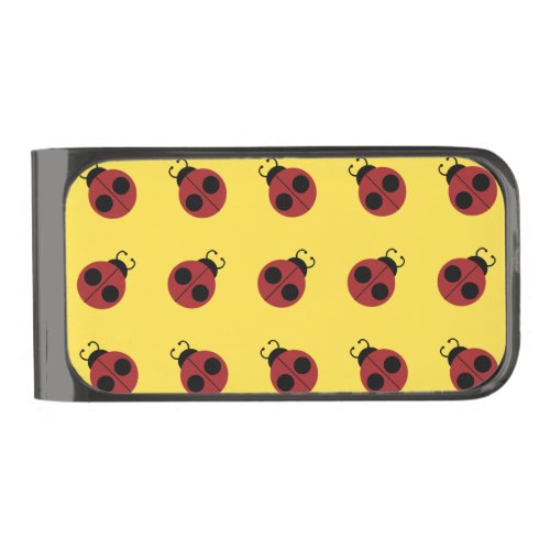 Ladybug 60s retro cool red yellow gunmetal finish money clip