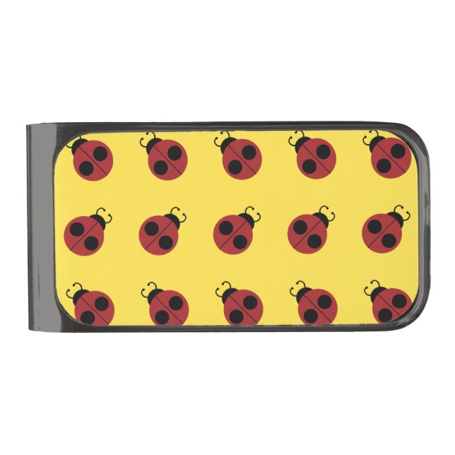 Ladybug 60s retro cool red yellow gunmetal finish money clip (Front)