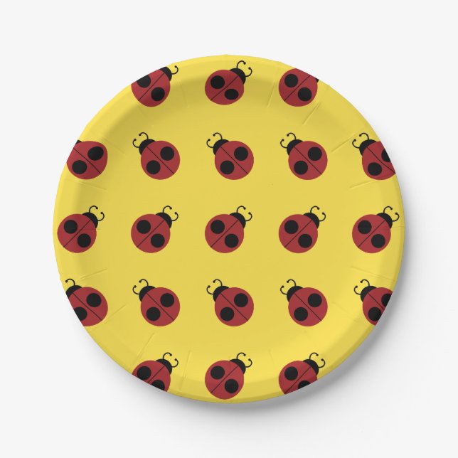 Ladybug 60s retro cool red yellow paper plates (Front)