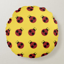 Ladybug 60s retro cool red yellow round pillow