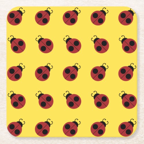 Ladybug 60s retro cool red yellow square paper coaster