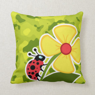 Ladybug; Acid Green Camo; Camouflage Throw Pillow