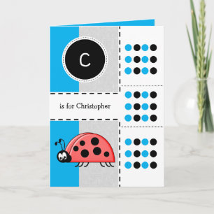 Ladybug add name for kids blue Birthday Card