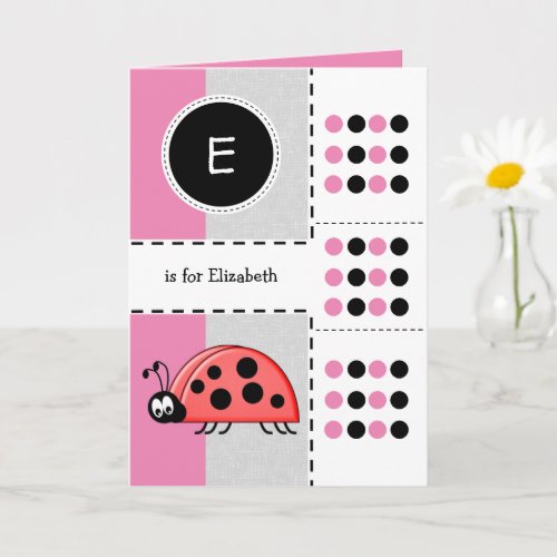 Ladybug add name for kids pink Birthday Card