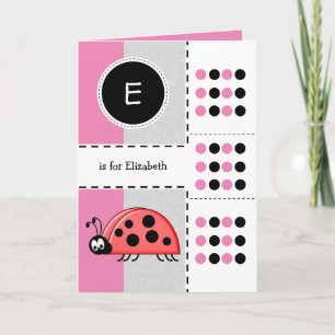 Ladybug add name for kids pink Birthday Card