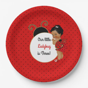 Ladybug African American Baby Girl Red & Black Paper Plates