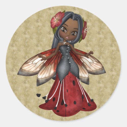 Ladybug African American Faerie Party Classic Round Sticker