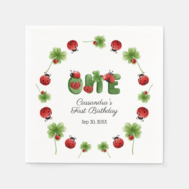 Ladybug Alphabet Letter Kids 1st Birthday Welcome Napkins (Front)