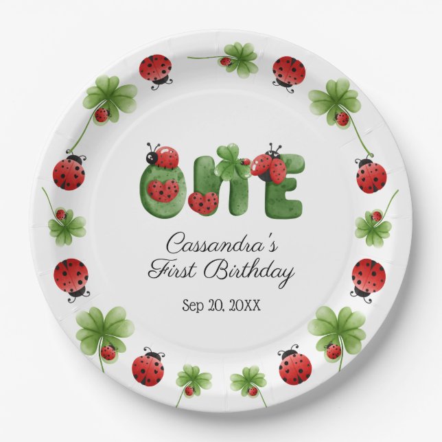 Ladybug Alphabet Letter Kids 1st Birthday Welcome Paper Plates (Front)
