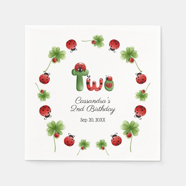Ladybug Alphabet Letter Kids 2nd Birthday Welcome Napkins (Front)