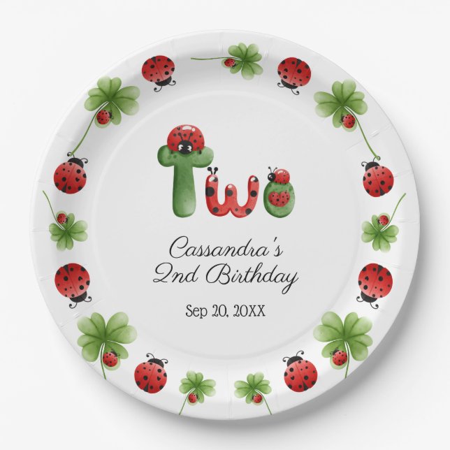Ladybug Alphabet Letter Kids 2nd Birthday Welcome Paper Plates (Front)