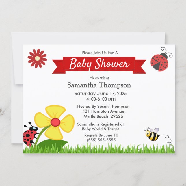 Ladybug and Bee  Baby Shower Invitation (Front)