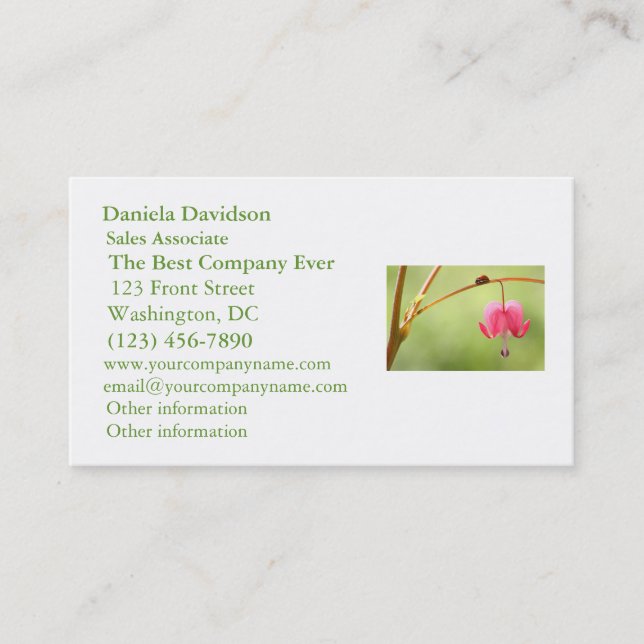 Ladybug and Bleeding Heart Flower Business Card (Front)
