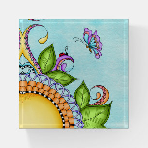Ladybug and Butterfly Doodle Flower Paperweight