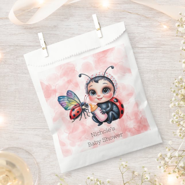 Ladybug and Butterfly Girl Baby Shower Favor Bag (Clipped)
