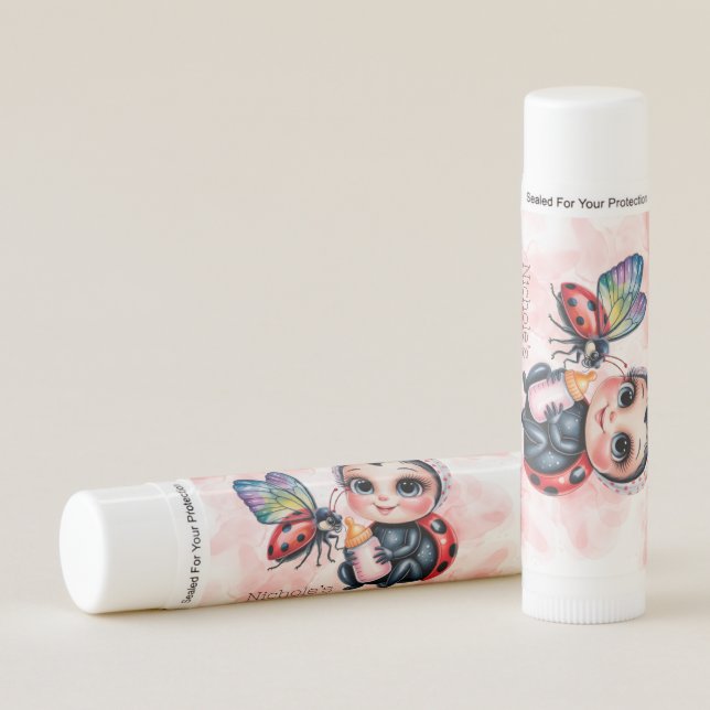 Ladybug and Butterfly Girl Baby Shower Lip Balm (Front)