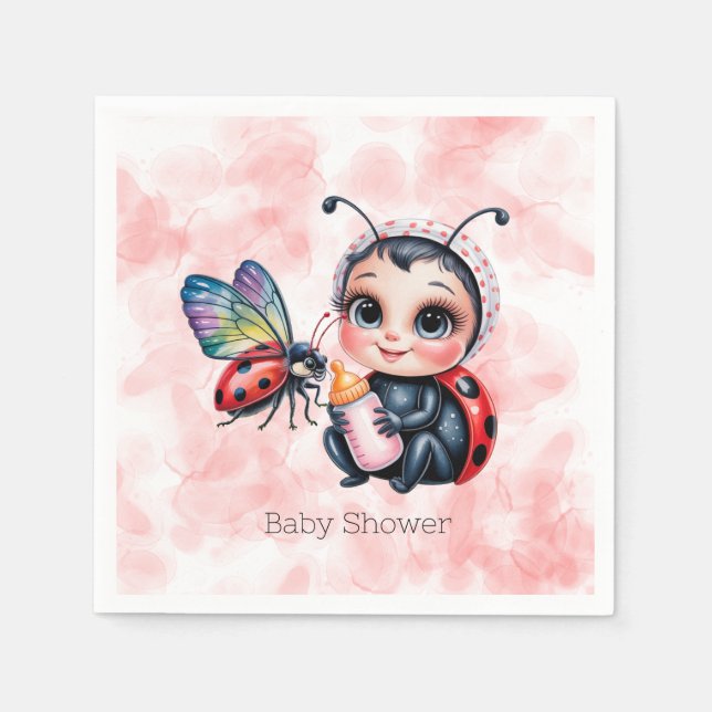 Ladybug and Butterfly Girl Baby Shower Napkins (Front)