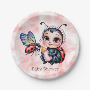Ladybug and Butterfly Girl Baby Shower Paper Plates