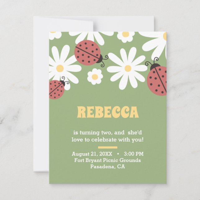 Ladybug and daisies floral feminine birthday invit (Front)