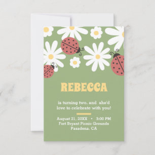 Ladybug and daisies floral feminine birthday invit invitation