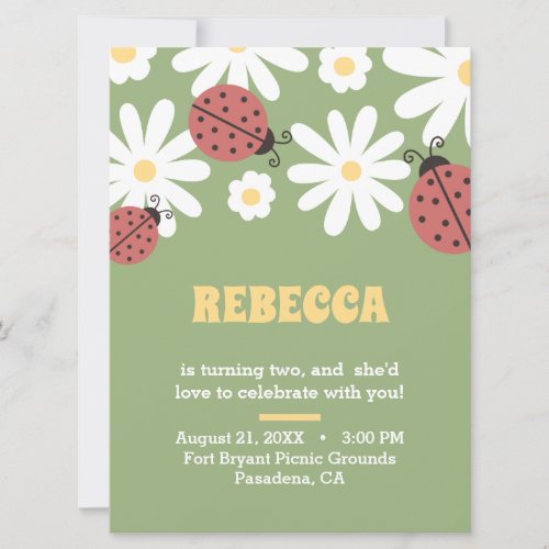 Ladybug and daisies floral feminine birthday invit invitation