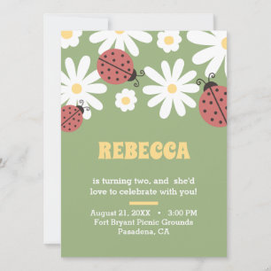 Ladybug and daisies floral feminine birthday  invitation