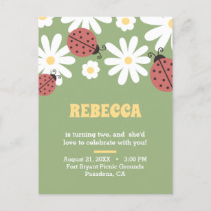 Ladybug and daisies floral feminine birthday  invitation postcard