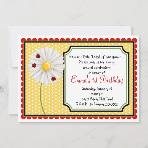 Ladybug  and Daisy Birthday Invitations