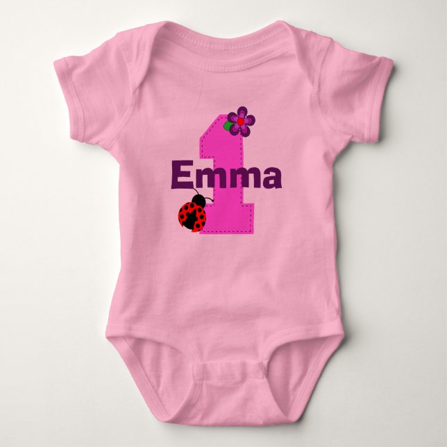Ladybug and Flower First Birthday Shirt (Front)