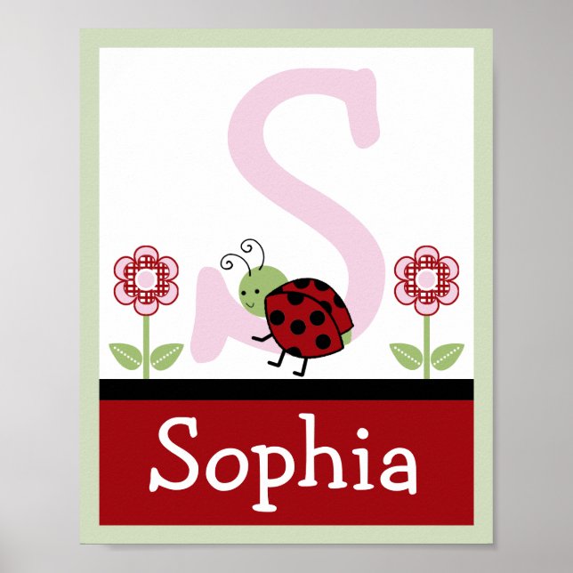 Ladybug and Flower Letter & Name Wall Art Poster (Front)