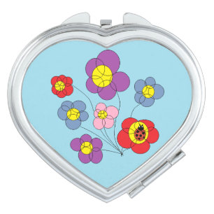 Ladybug and Flowers Art Light Blue Compact Mirror