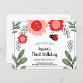 Ladybug and Flowers Kids Birthday Party Invitation (Front/Back)