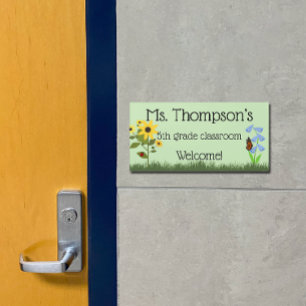 Ladybug And Flowers Personalized Teacher Door Sign