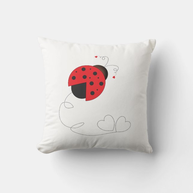Ladybug and hearts throw pillow (Front)