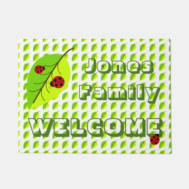 Ladybug and Leaf Personalized Doormat (Front)
